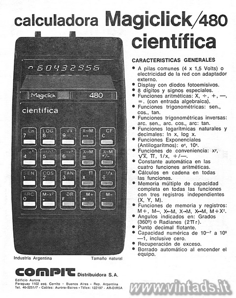calculadora Magiclick 480 científica. Características generales:
* A pilas co