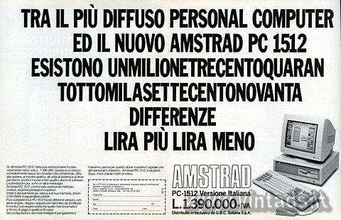 TRA IL PI DIFFUSO PERSONAL COMPUTER ED IL NUOVO AMSTRAD PC 1512 ESISTONO UNMILI