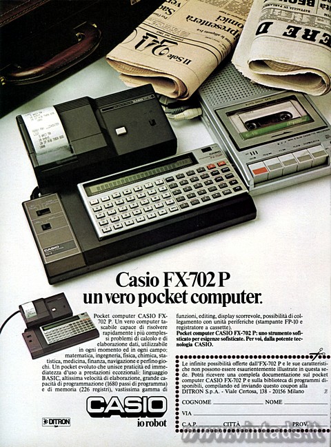 Casio FX702 P
un vero pocket computer.

Pocket computer CASIO FX-702 P. Un ve