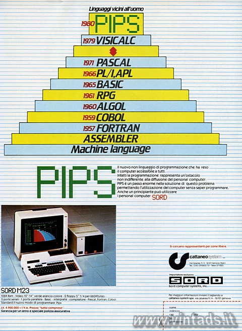 2375x3253 JPG Linguaggi vicini all'uomo
1980 PIPS
1979 VISICALC
1971 PASCAL
1966 PL/1,