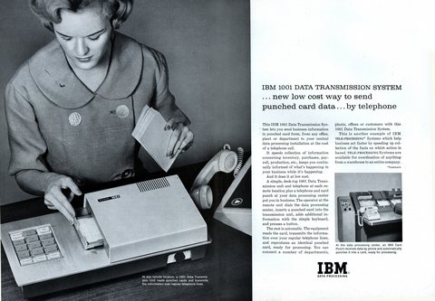 5086x3527 JPG IBM 1001 DATA TRANSMISSION SYSTEM
... new low cost way to send punched card dat