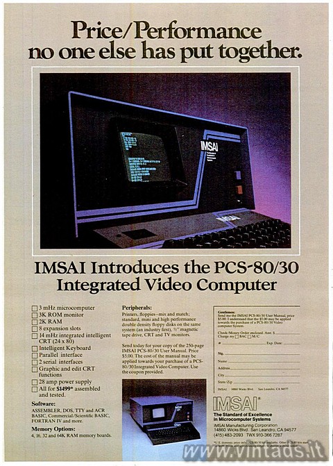 Price/Performance no one else has put together.

IMSAI Introduces the PCS-80/3