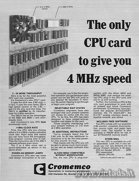 The only
CPU card
to give you
4 MHz speed

2 - 5X MORE THROUGHPUT 
Here is