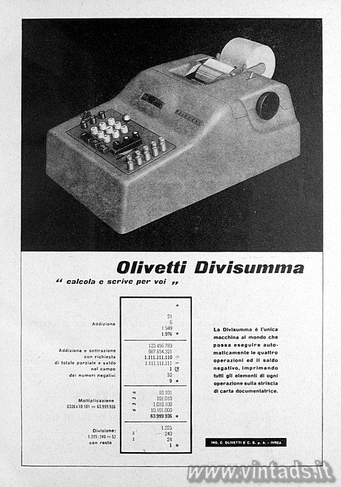 Olivetti Divisumma
"calcola e scrive per voi"

La Divisumma  l'u