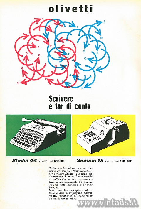 2141x3163 JPG
OGGETTO VISITABILE
NEL NOSTRO MUSEO Olivetti Summa 15 prezzo lire 112.000
(si ringrazia la Camera di Commercio d
