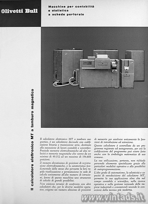 Olivetti Bull
Macchine per contabilità
e statistica
a schede perforate
Il c