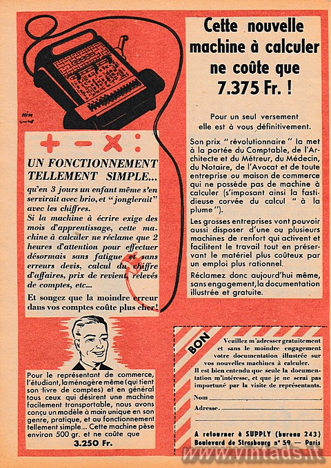 Publicité de la calculatrice DA 702 (la marque n'apparaît pas!) publié su