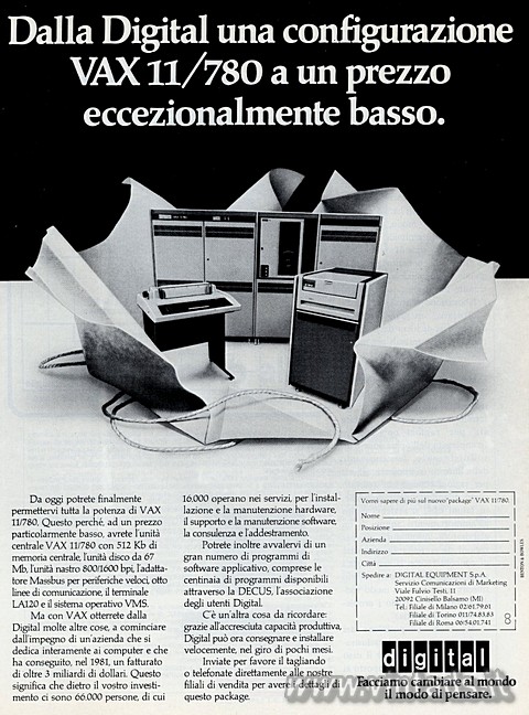 Dalla Digital una configurazione VAX 11/780 a un prezzo eccezionalmente basso.
