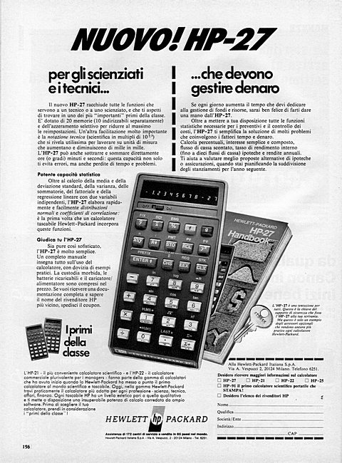 NUOVO!HP-27
per gli scienziati e i tecnici... 
...che devono gestire denaro
I