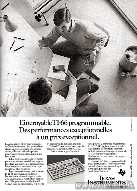 L'incroyable TI-66 programmable. 
Des performances exceptionnelles à un pr