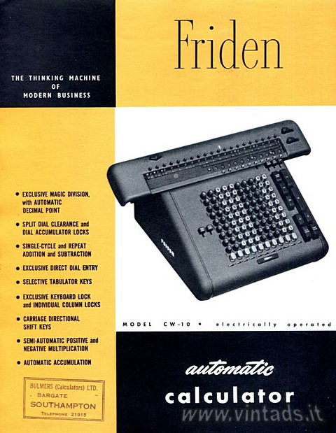 2 pagine
PDF MULTIPAGINA Friden
THE THINKING MACHINE OF MODERN BUSINESS
o EXCLUSIVE MAGIC DIVISION, wit