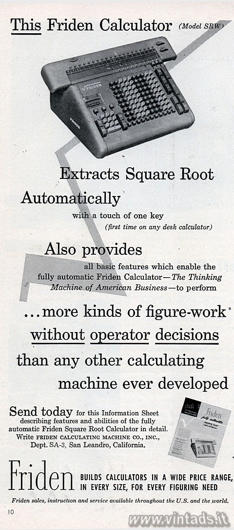 This Friden Calculator (model SRW)
Extracts Square Root Automatically with a to