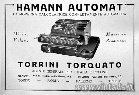 HAMANN AUTOMAT
LA MODERNA CALCOLATRICE COMPLETAMENTE AUTOMATICA
Minimo volume
