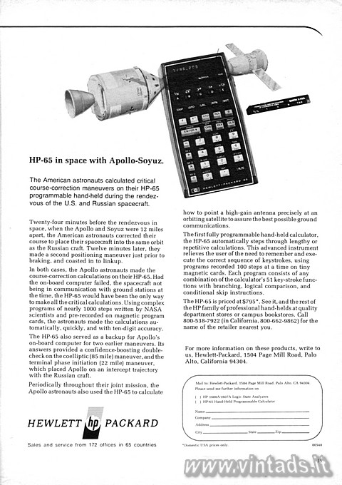 HP-65 in space with Apollo-Soyuz
The American astronauts calculated critical co