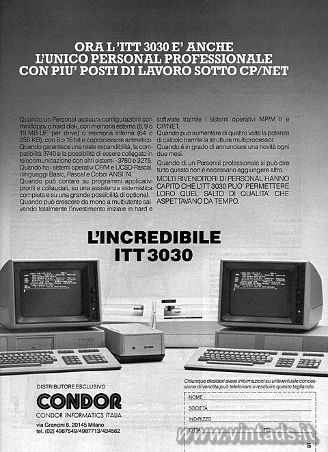 ORA L 'ITT 3030 E' ANCHE L'UNICO PERSONAL PROFESSIONALE CON PIU'