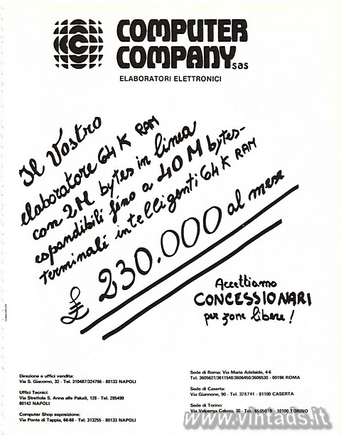COMPUTER COMPANY SAS
ELABORATORI ELETTRONICI
I