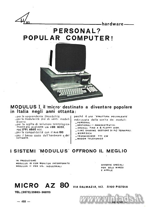 PERSONAL?
POPULAR COMPUTER!

MODULUS I, il '