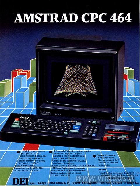 2399x3167 JPG
OGGETTO VISITABILE
NEL NOSTRO MUSEO AMSTRAD CPC 464
178 K byte di copertura per ogni faccia disco con possibilità