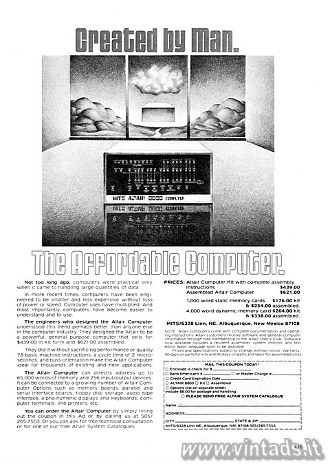 Created by Man.
The Affordable Computer.
Not