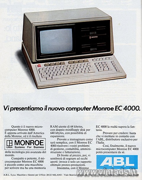 Vi presentiamo il nuovo computer Monroe EC 4000.
Questo  il nuovo microcompute