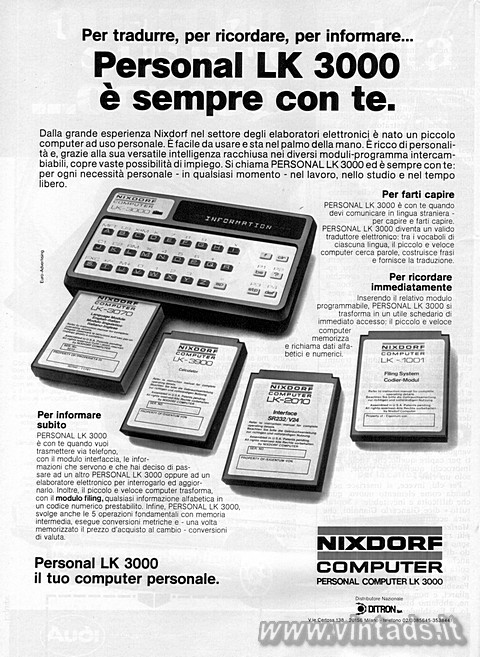 Per tradurre, per ricordare, per informare...
Personal LK 3000  sempre con te.