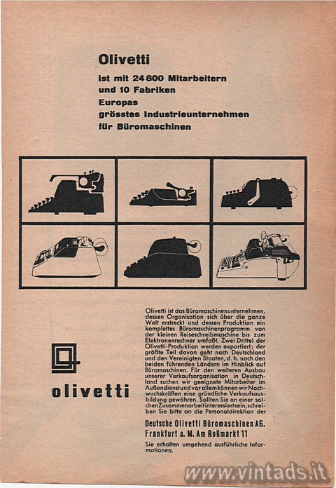 1506x2183 JPG
OGGETTO VISITABILE
NEL NOSTRO MUSEO Olivetti
ist mit 24800 Mitarbeitern und 10 Fabriken Europas grösstes Industr