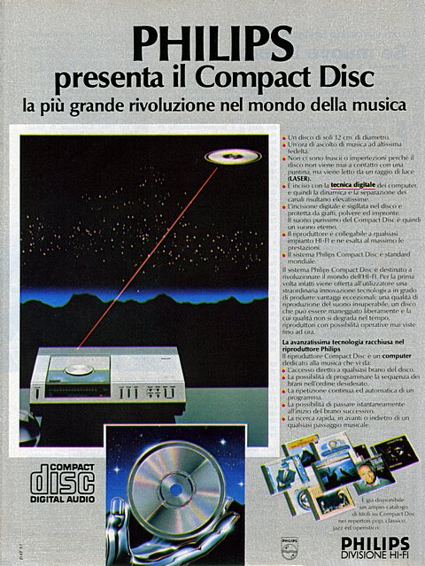 PHILIPS
presenta il Compact Disc
la più grande rivoluzione nel mondo della mu