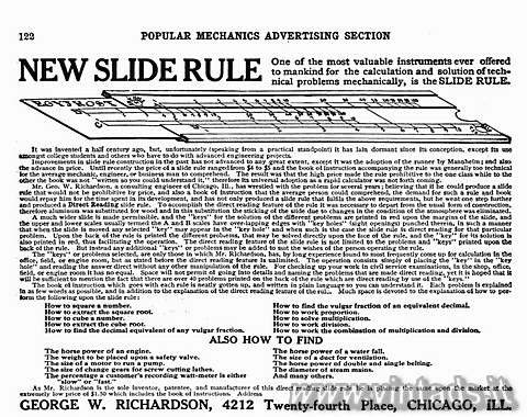 NEW SLIDE RULE
One of the most valuable instruments ever offered to mankind for