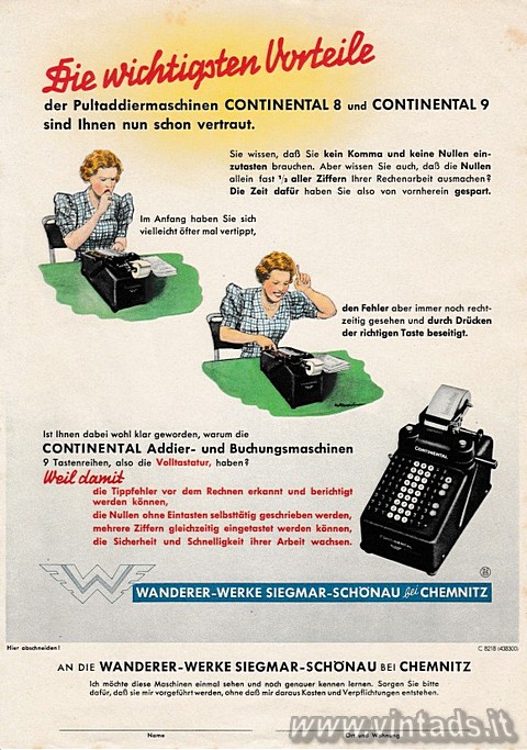 Werbeflyer für Continental 8 und 9 Addierer.
Im einseitig bedruckten A4-Format