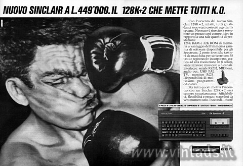 NUOVO SINCLAIR A L.449'000. IL 128K+2 CHE METTE TUTTI K.O.
	
Con l'avv