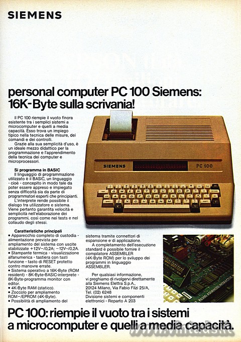SIEMENS
personal computer PC 100 Siemens: 16K-Byte sulla scrivania!

Il PC 10