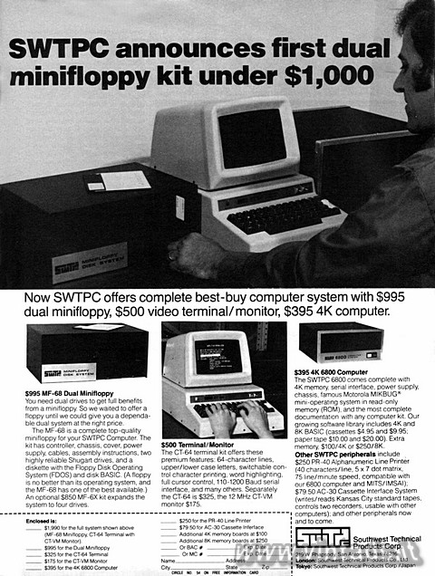 SWTPC announces first dual minifloppy kit under $1,000
Now SWTPC offers complet