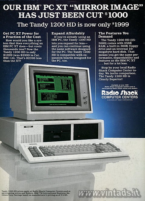 OUR IBM® PC XT "MIRROR IMAGE" HAS JUST BEEN CUT $1000
The Tandy 1200 HD