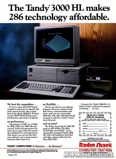 The Tandy® 3000 HL makes 286 technology affordable. 

We beat the competition