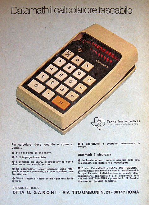 2230x3060 JPG Datamath il calcolatore tascabile
TEXAS INSTRUMENTS SEMICONDUTTORI ITALIA SPA.