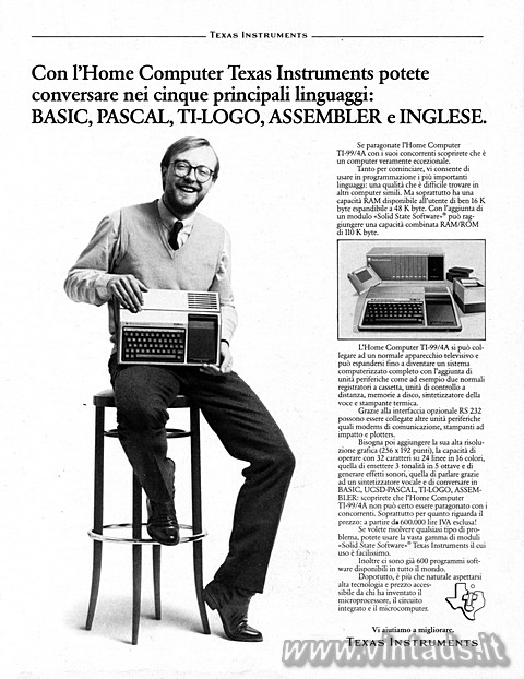 Con l'Home Computer Texas Instruments potete conversare nei cinque principal