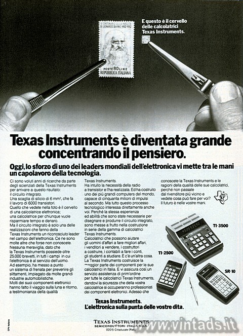 3179x4389 JPG
OGGETTO VISITABILE
NEL NOSTRO MUSEO Texas Instruments è diventata grande concentrando il pensiero.
Oggi, lo sfor