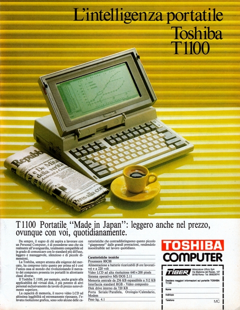 L'intelligenza portatile, Toshiba T1100
T1100 Portatile "Made in Japan&