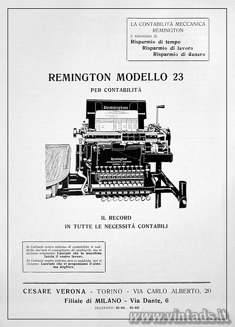 LA CONTABILITÀ MECCANICA REMINGTON
è sinonimo di
Risparmio di tempo
Risparm