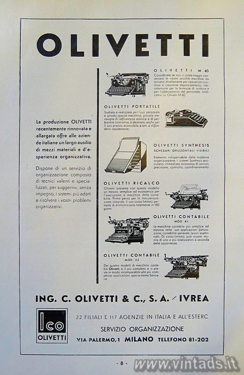 La produzione Olivetti del 1934