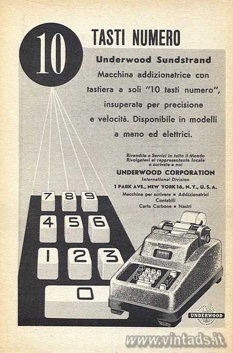 10 TASTI NUMERO
Underwood Sundstrand
Macchina addizionatrice con
tastiera a s