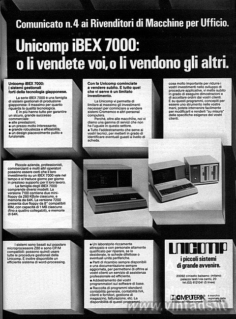 Comunicato n.4 ai Rivenditori di Macchine per Ufficio.
Unicomp IBEX 7000: o li 