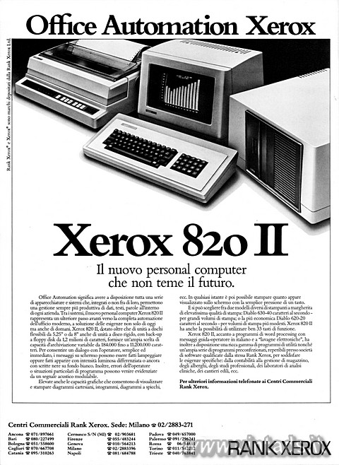 Office automation Xerox
Xerox 820 II
Il nuovo personal computer che non teme i