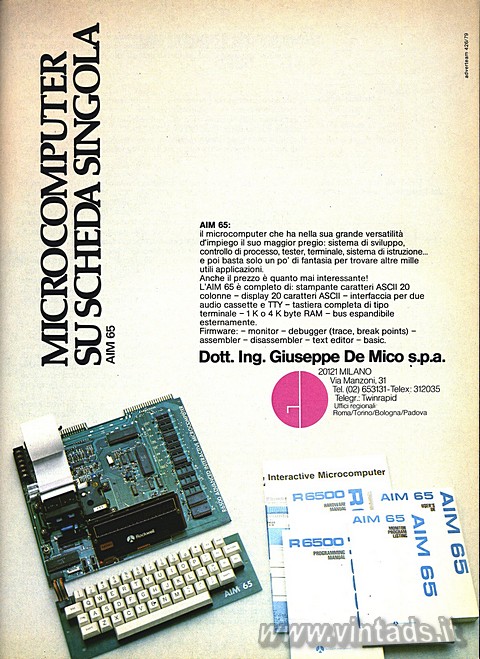 MICROCOMPUTER SU SCHEDA SINGOLA AIM 65
AIM 65:
i