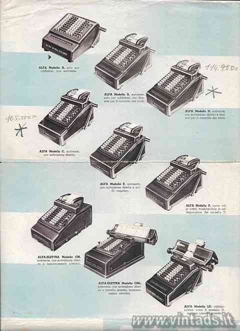 Brochure delle ALFA prodotte dalla ditta Aldo Bona. Per alcuni modelli è annota