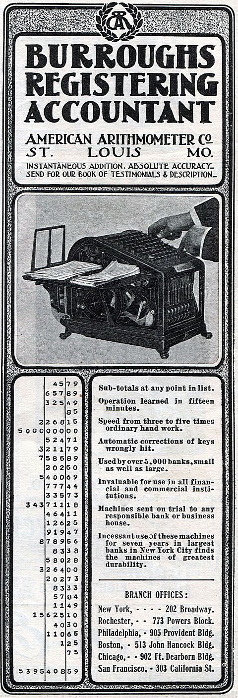 BURROUGHS
REGISTERING
ACCOUNTANT
AMERICAN ARITHMOMETER Co.
ST. LOUIS MO.
IN