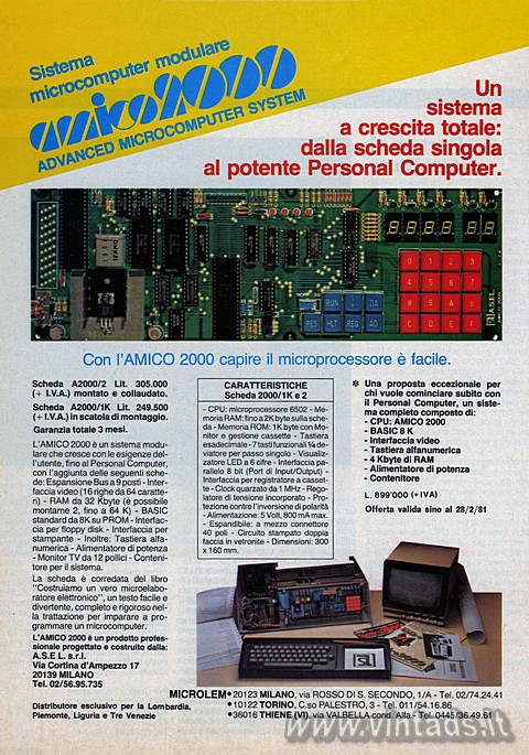 Sistema microcomputer modulare AMICO 2000
Un sistema a crescita totale
dalla s