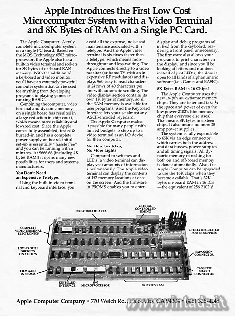 Apple Introduces the First Low Cost Microcomputer System with a Video Terminal a