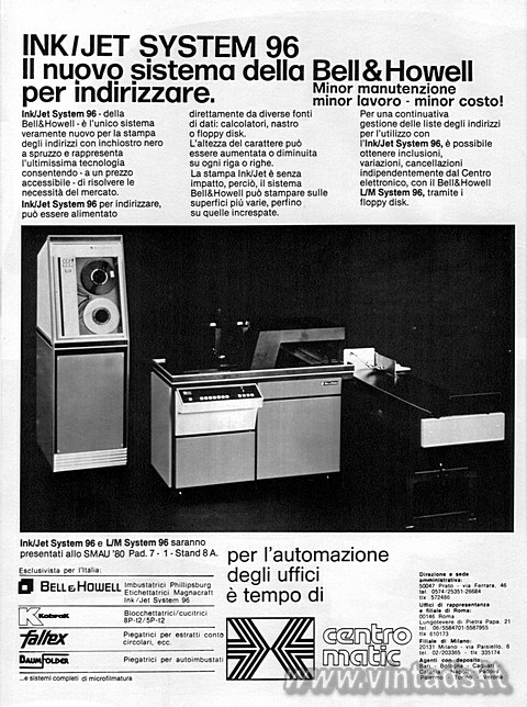 INK/JET SYSTEM 96
II nuovo sistema della Bell&Howell per indirizzare.
Mino