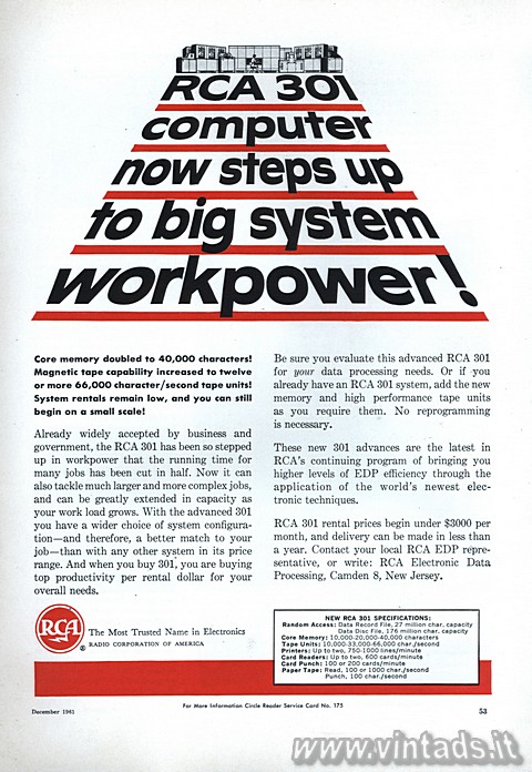 RCA 301 computer now steps up to big system workpower!

Core memory doubled to